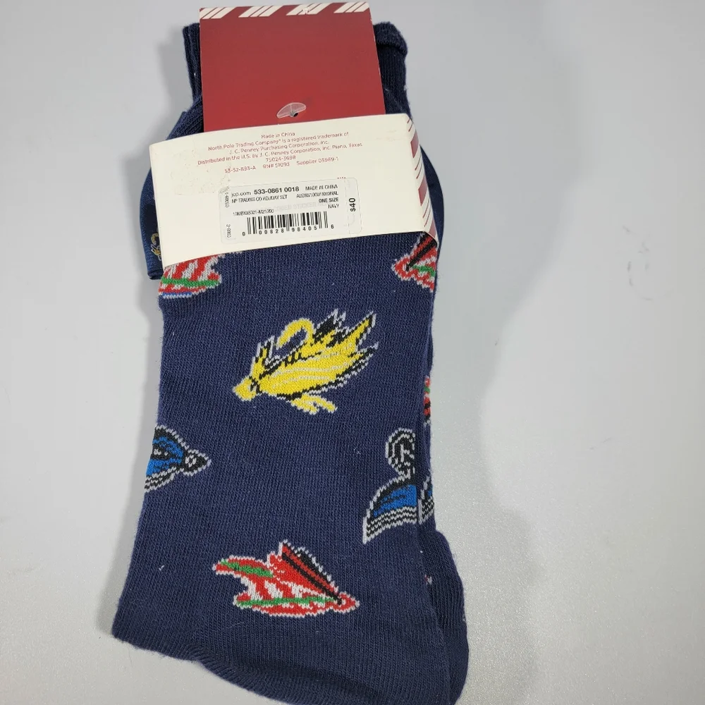 Mens Bowtie Coordinating Socks Set Blue FISHING LURES Bowtie & Socks Navy NEW